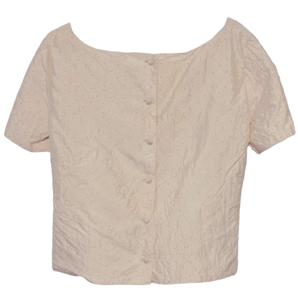 Vintage 60’s | Button-up Blouse, Cream Color Satin with Beads